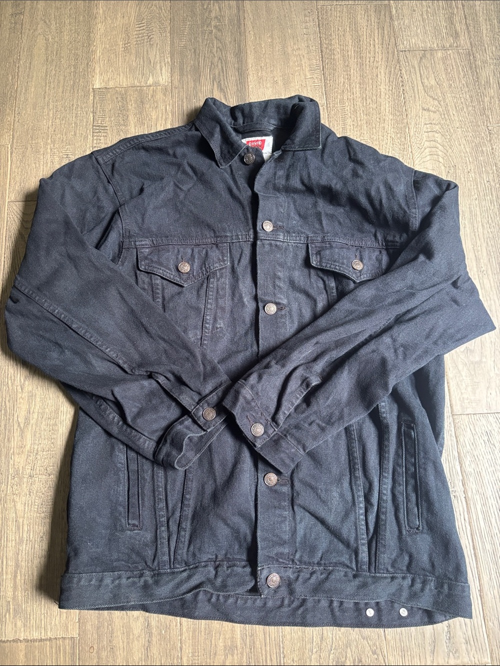 David Brandon | 90’s Vintage Denim Trucker Jacket Faded Black Size XL